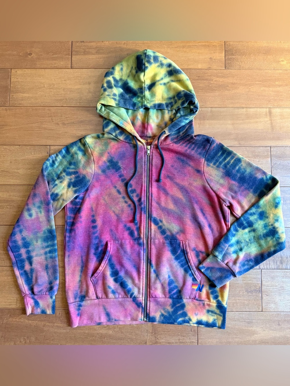Aviator Nation Red Purple Hand Tie-Dye Full Zip Hoodie - M
